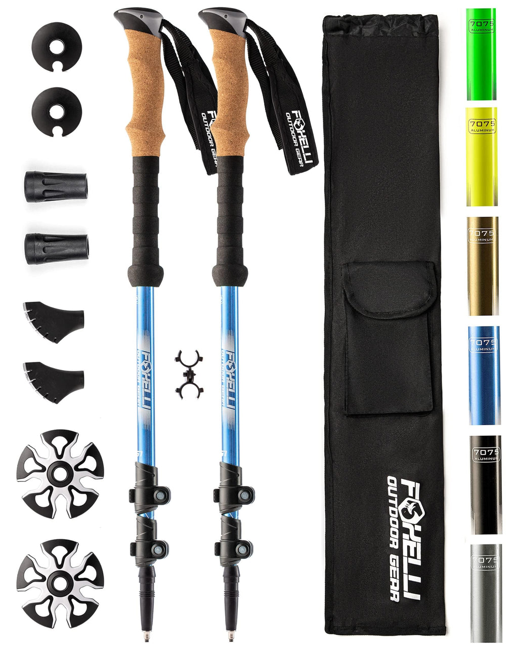 Foxelli Trekking Poles  2-Pc Pack Collapsible Lightweight Hiking Poles, Strong Aircraft Aluminum Adjustable Walking Sticks With 