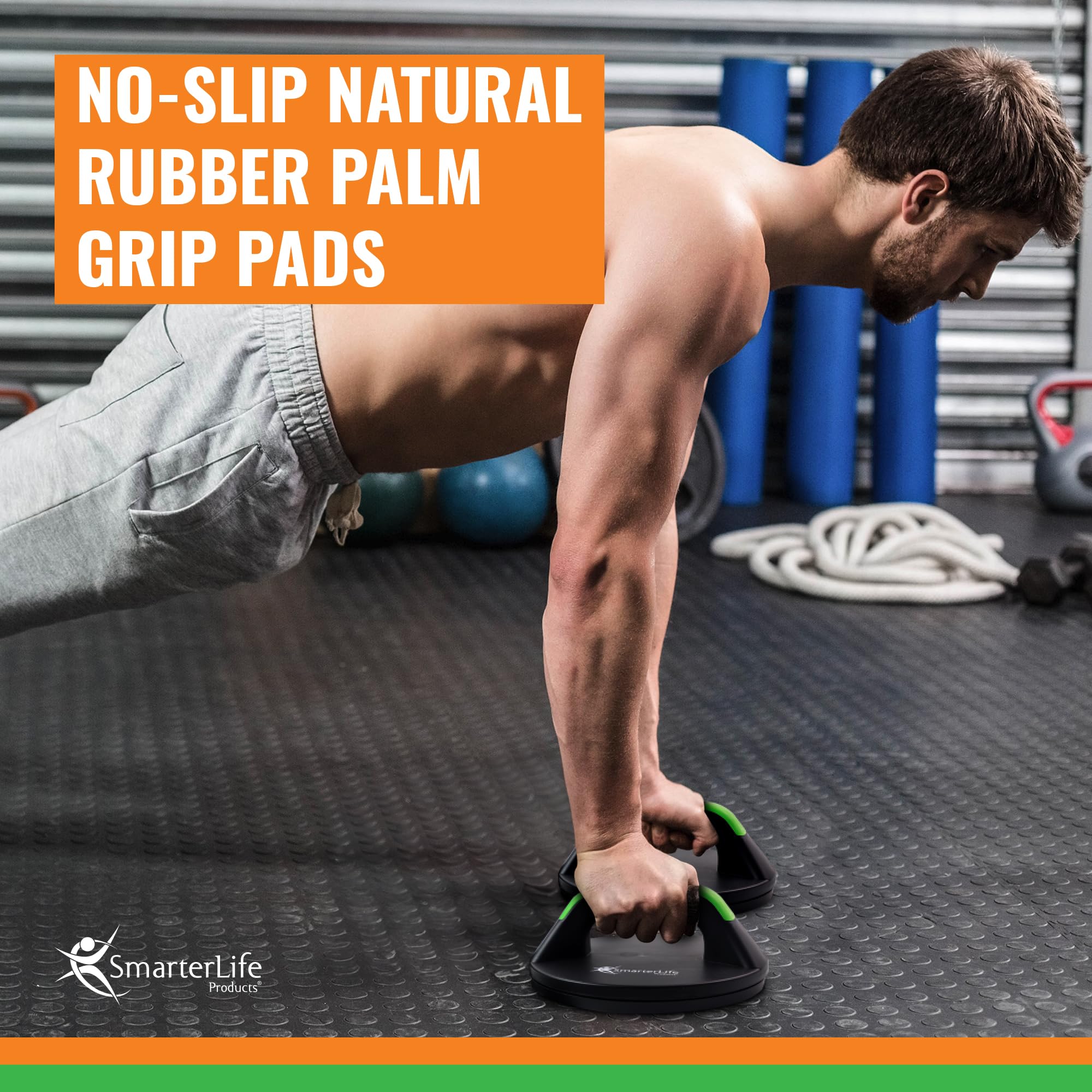 Smarterlife Push Up Bar Set, Pushup Handles For Floor Rotate To Prevent Wrist And Elbow Strain, Wide Grips And Non Slip Pads Are