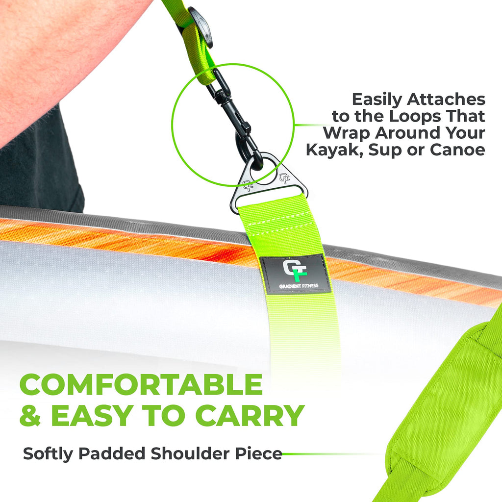 Gradient Fitness Kayak Paddle Board Carrier (Green)Surfboard Straps For Shoulder  Hands-Free Carrying Straps For Paddleboards Wi