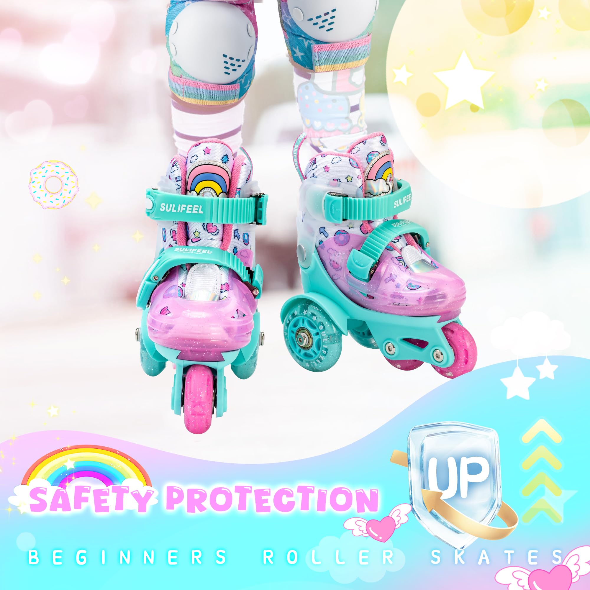 SULIFEEL Adjustable Toddler Roller Skates for Girls Boys Kids,Fun Illuminating Light Up Flash Wheels Three-Point Type Balance Su