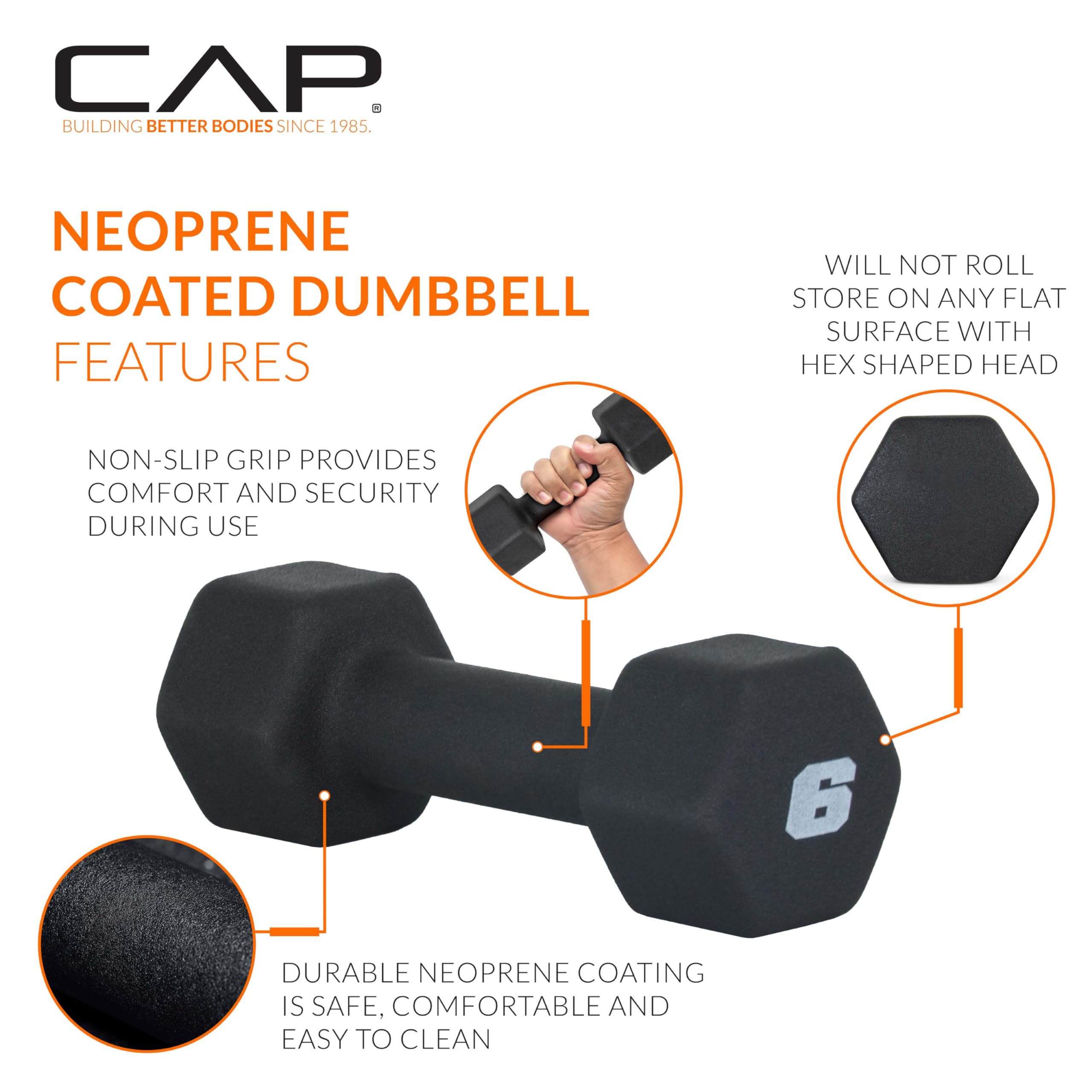 Cap Barbell Neoprene Dumbbell Weights, 6 Lb Pair, Black