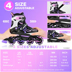 2PM SPORTS Vinal Inline Skates for Girls Boys Kids Ages 5-8 8-12 with Adjustable Illuminating Wheels, Inline Roller Skates for Y
