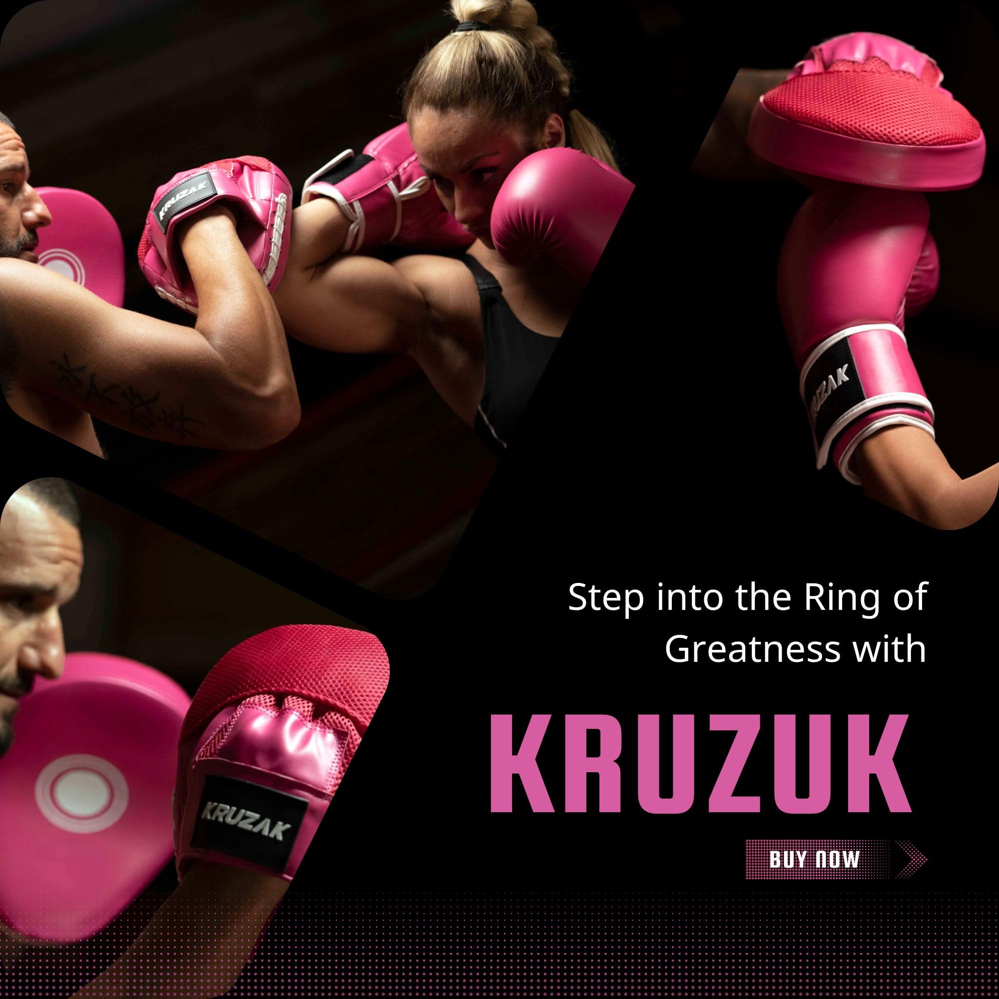 Kruzak Plain Focus Mitts And Boxing Gloves Set For Kickboxing And Muay Thai Mma Training - Fitness Kit With Punching Pads For Ma