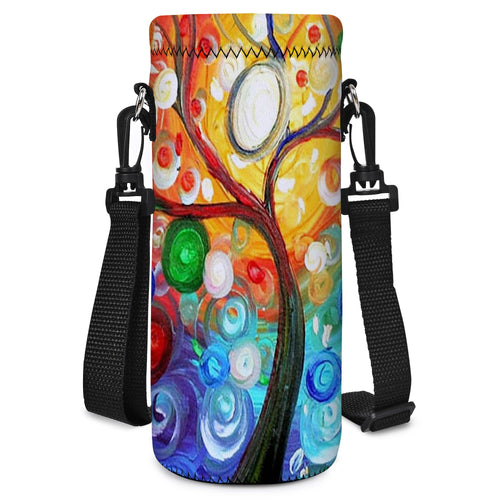 Aupet Water Bottle Carrier,Colorful Tree 500Ml Water Sport Bottle Cover Pouch Insulated Soft Sleeve Holder Case Shoulder Strap