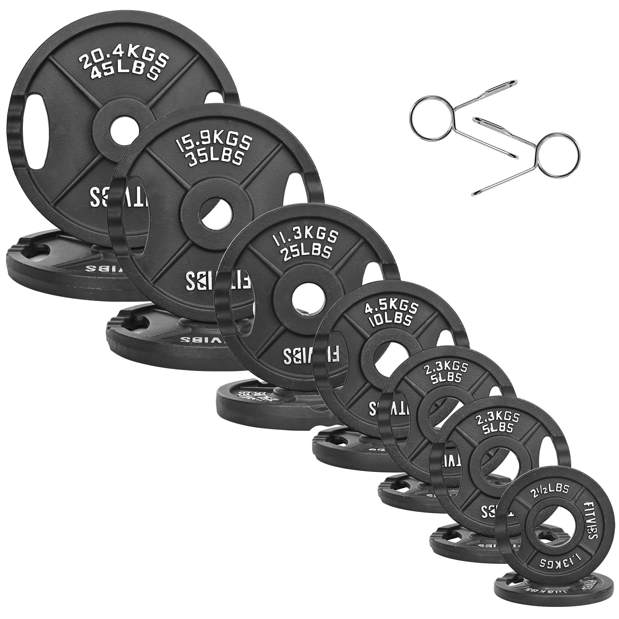 Fitvids Cast Iron 2-Inch Weight Plates for Strength Training & Weightlifting  255 LB, Style B Black