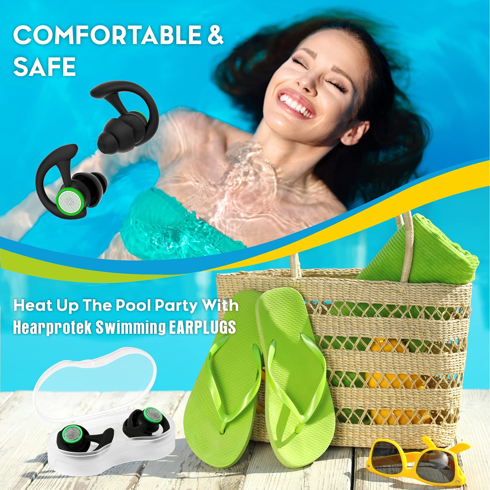2 Pairs Ear Plugs For Swimming Adults, Hearprotek Reusable Custom-Fit Swim Water Ear Plugs Men Women For Swimmers Shower Pool Ba