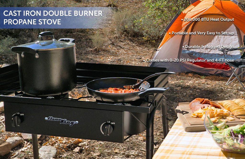 Flame King 200,000 Btu Propane Burner Gas Stove Heavy Duty Turkey Fryer/Camp Cooker, Portable With Stand Great For Outdoor Cooki