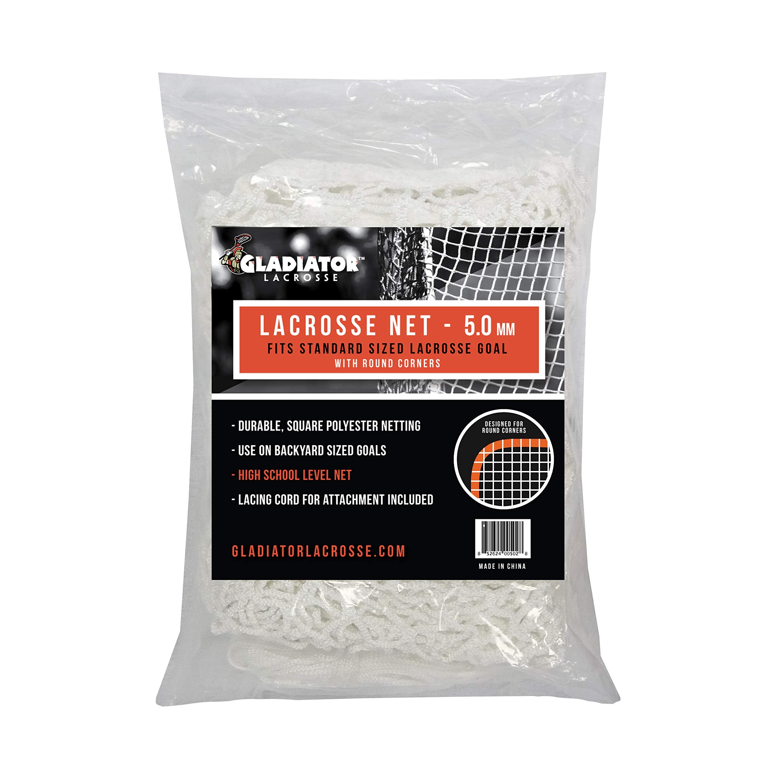 Gladiator Lacrosse LLC 5mm Replacement Lacrosse Goal Net 6x6 - Round Corners - Heavy Duty Gladiator Backyard Practice Net (Hig