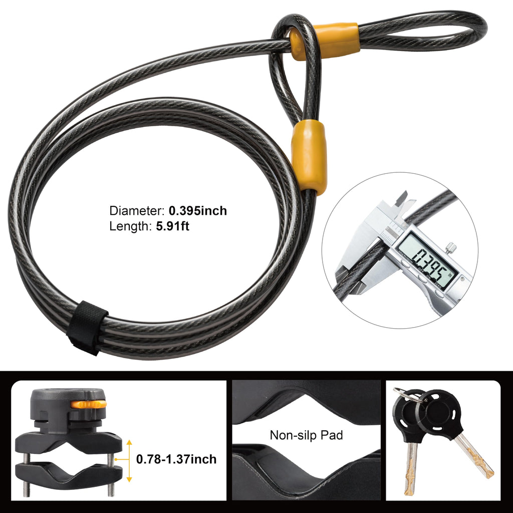 Bike U Lock With Cable - Via Velo Bike Lock Heavy Duty Bicycle U-Lock,14Mm Shackle And 10Mm X1.8M Cable With Mounting Bracket Fo