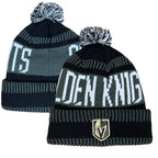 Outerstuff Nhl Kids Youth 8-20 One Size Team Color Primary Logo Sports Tech Knit Cold Weather Hockey Pom Beanie Hat - Vegas Gold