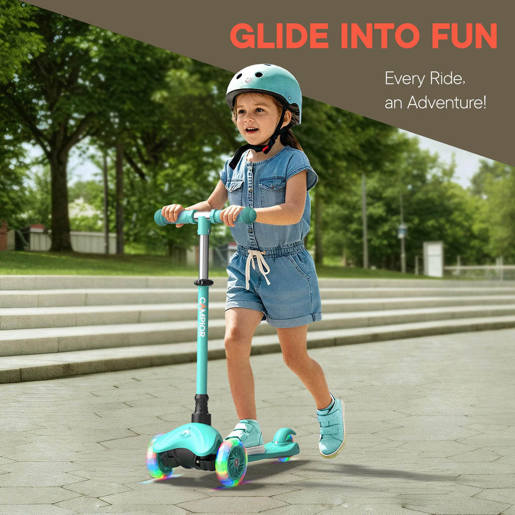 Teal Mini 3 Wheel Scooter for Kids - Lean-to-Steer Kick with LED Light-Up Wheels, Adjustable Handlebar, Wide Anti-Slip Deck, Smo