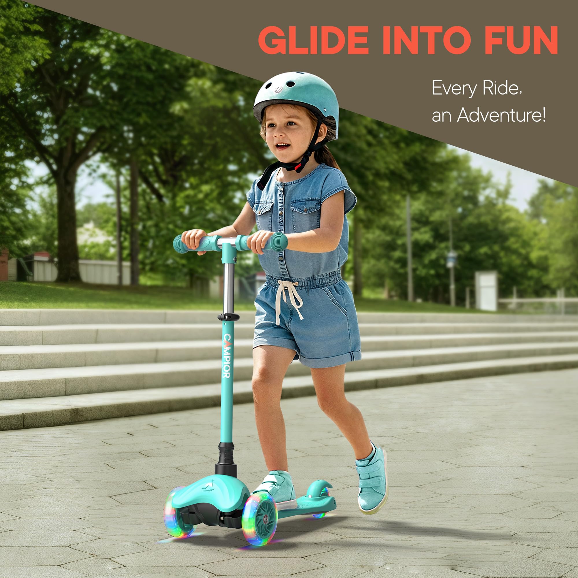 Teal Mini 3 Wheel Scooter for Kids - Lean-to-Steer Kick with LED Light-Up Wheels, Adjustable Handlebar, Wide Anti-Slip Deck, Smo