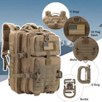Hannibal Tactical Molle Assault Pack, Tactical Backpack Military Army Camping Rucksack, 3-Day Pack Trip W/Usa Flag Patch, D-Ring
