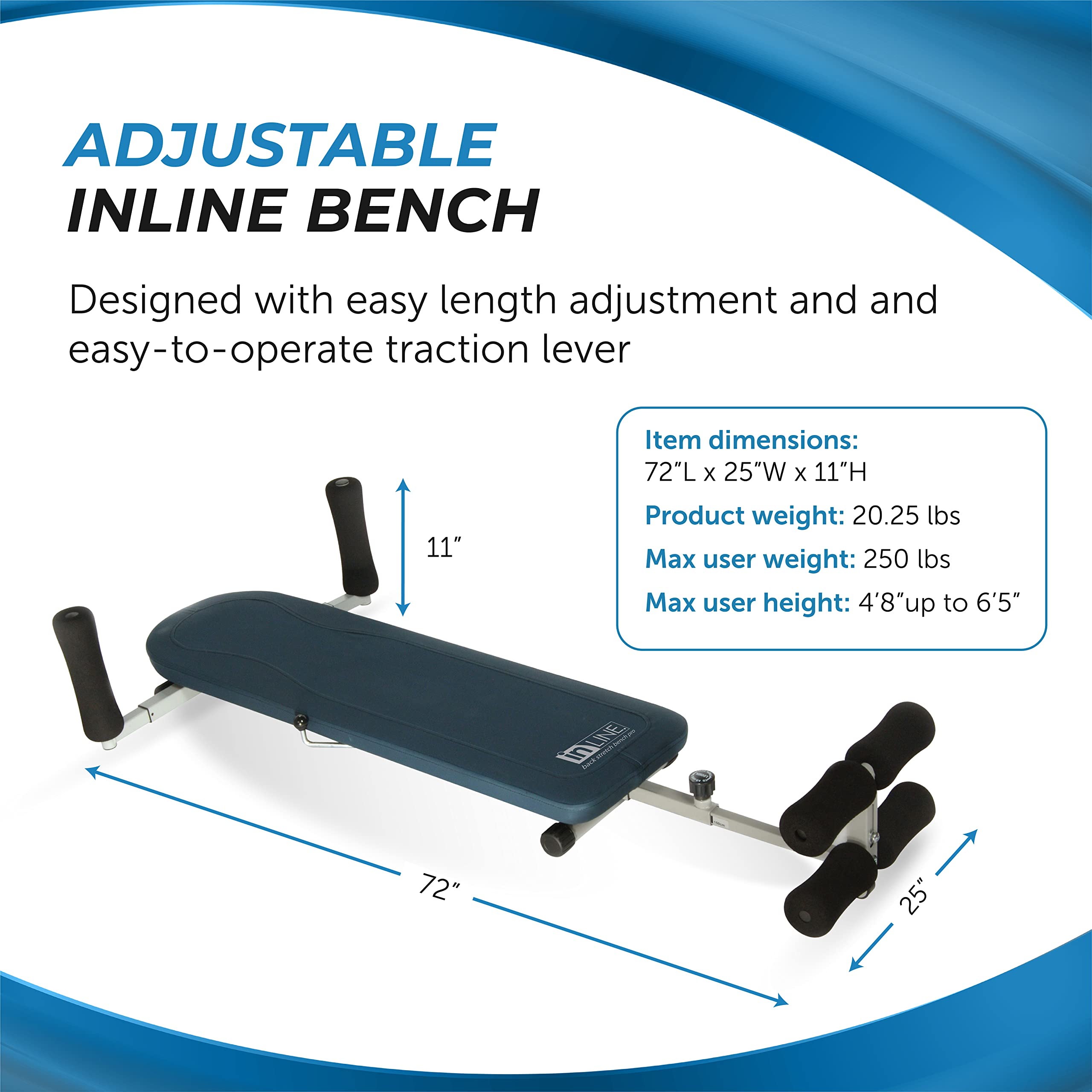 Stamina Inline Back Stretch Bench Upper And Lower Back Stretcher - No Inversion Decompression Fitness Equipment - Up To 250 Lbs
