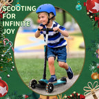 besrey Kick Scooter for Kids Ages 3-10, 3-Wheel Folding Scooter with Adjustable Height, LED Light Wheels, Extra Wide Deck for Ou