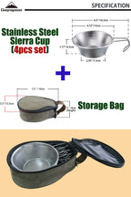 Campingmoon 4Pcs Set Stainless Steel Camping Sierra Cup 310Ml With Storage Case S220-4P+B