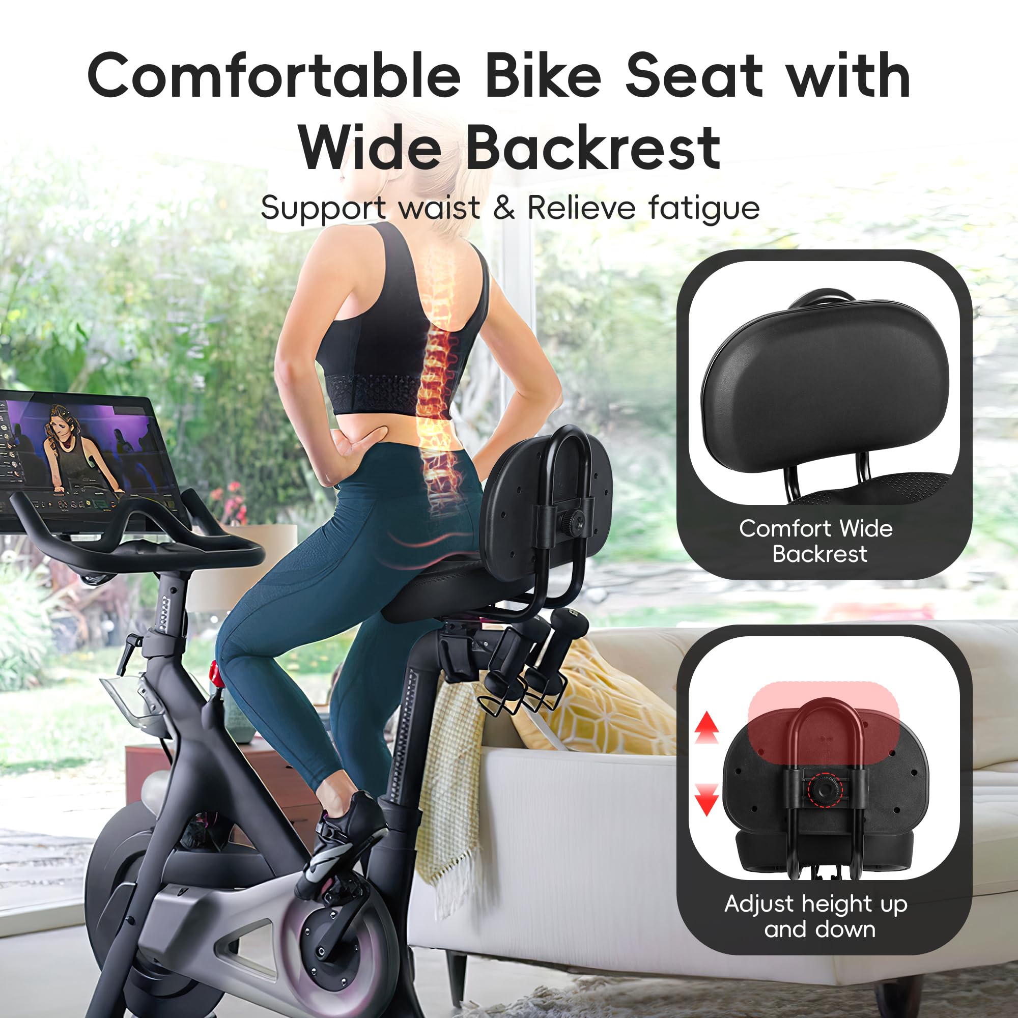 Coolwufan Oversized Bike Seat With Backrest For Peloton Bike, Wide Bicycle Saddle Compatible With Peloton, Road, Exercise, Tricy