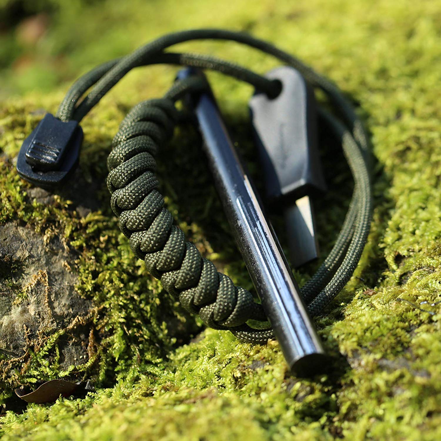 Bayite 4 Inch Survival Ferrocerium Drilled Flint Fire Starter, Ferro Rod Kit With Paracord Landyard Handle And Striker, 4''(Long