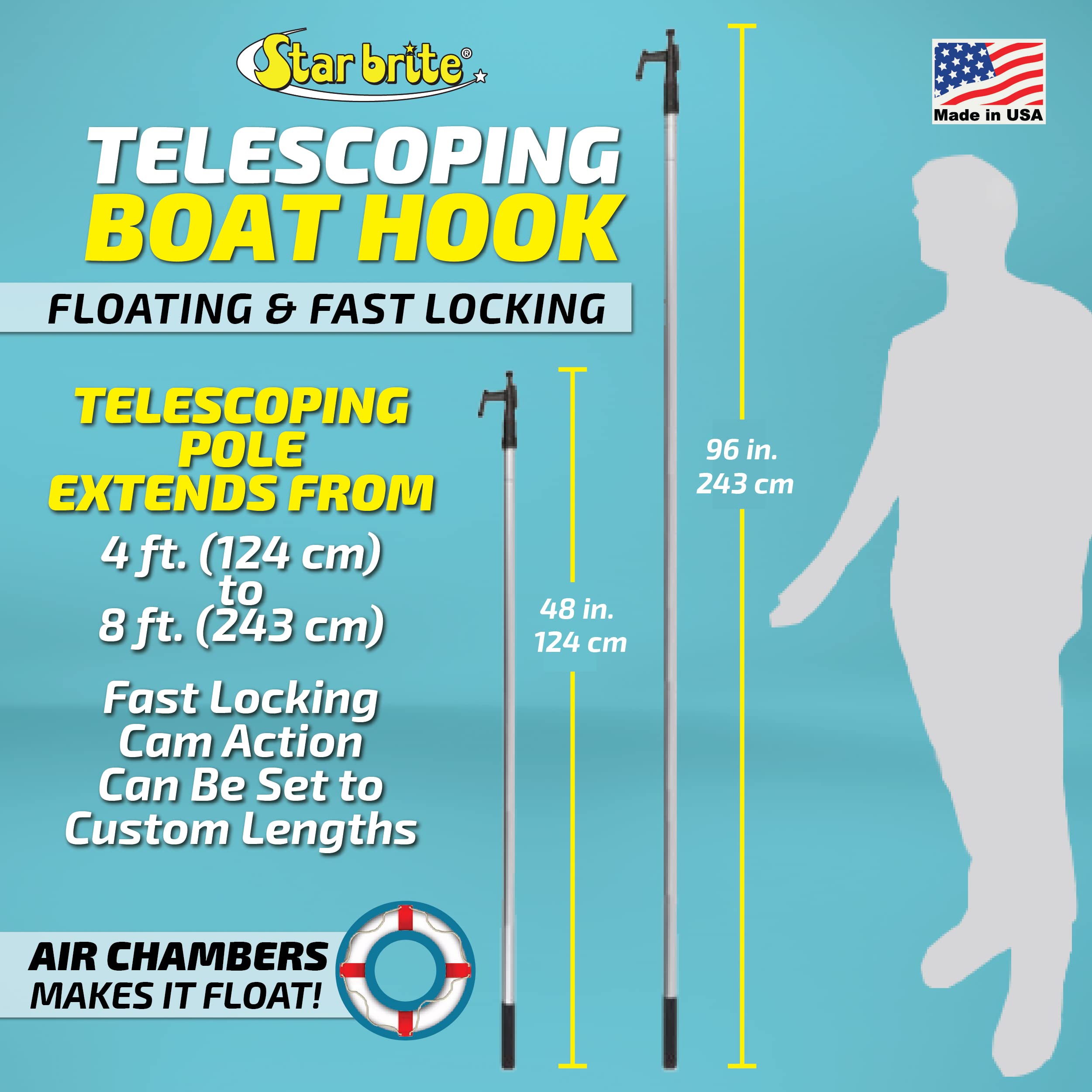 Star Brite Extending Boat Hook - Telescoping, Floating, Multi-Purpose - Extends From 4.5 Ft. (137 Cm) To 8 Ft. (243 Cm) (040609)
