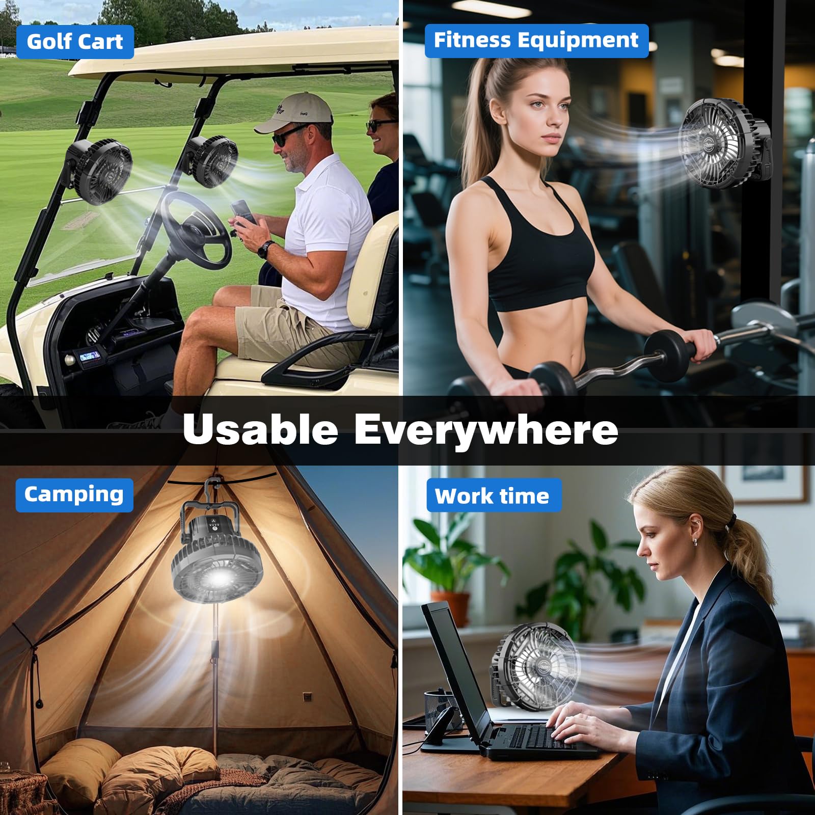 Roykaw 10400 Mah Magnetic Golf Cart Fan Portable Rechargeable Battery Powered, 24+ Hrs, W/Led Lights, Compatible With Ezgo/Club