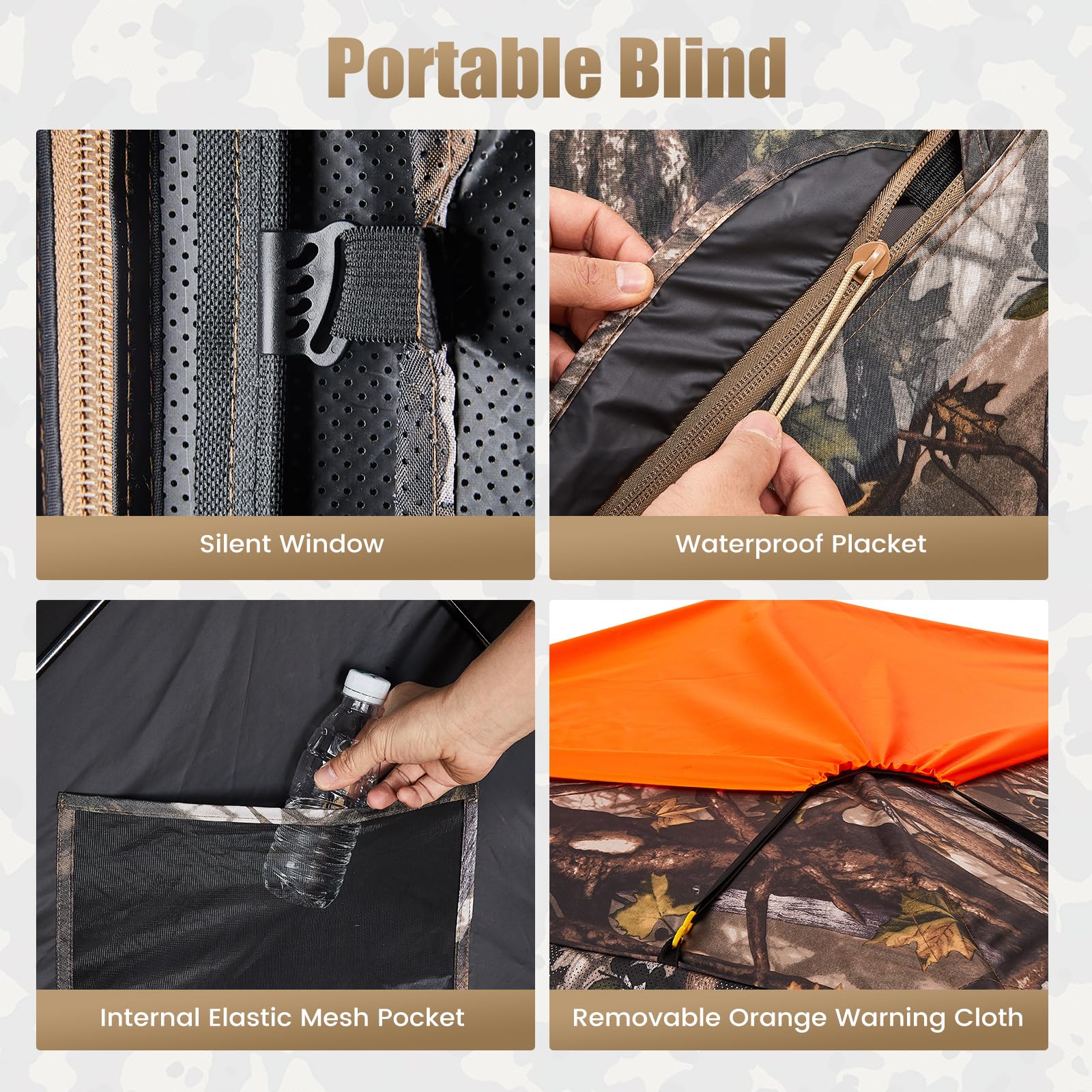 Hunting Blind 300D See Through Ground Blinds With Carrying Bag, 2-3 Person 270 Degree 2 Doors Pop Up Deer Blind Portable Camoufl