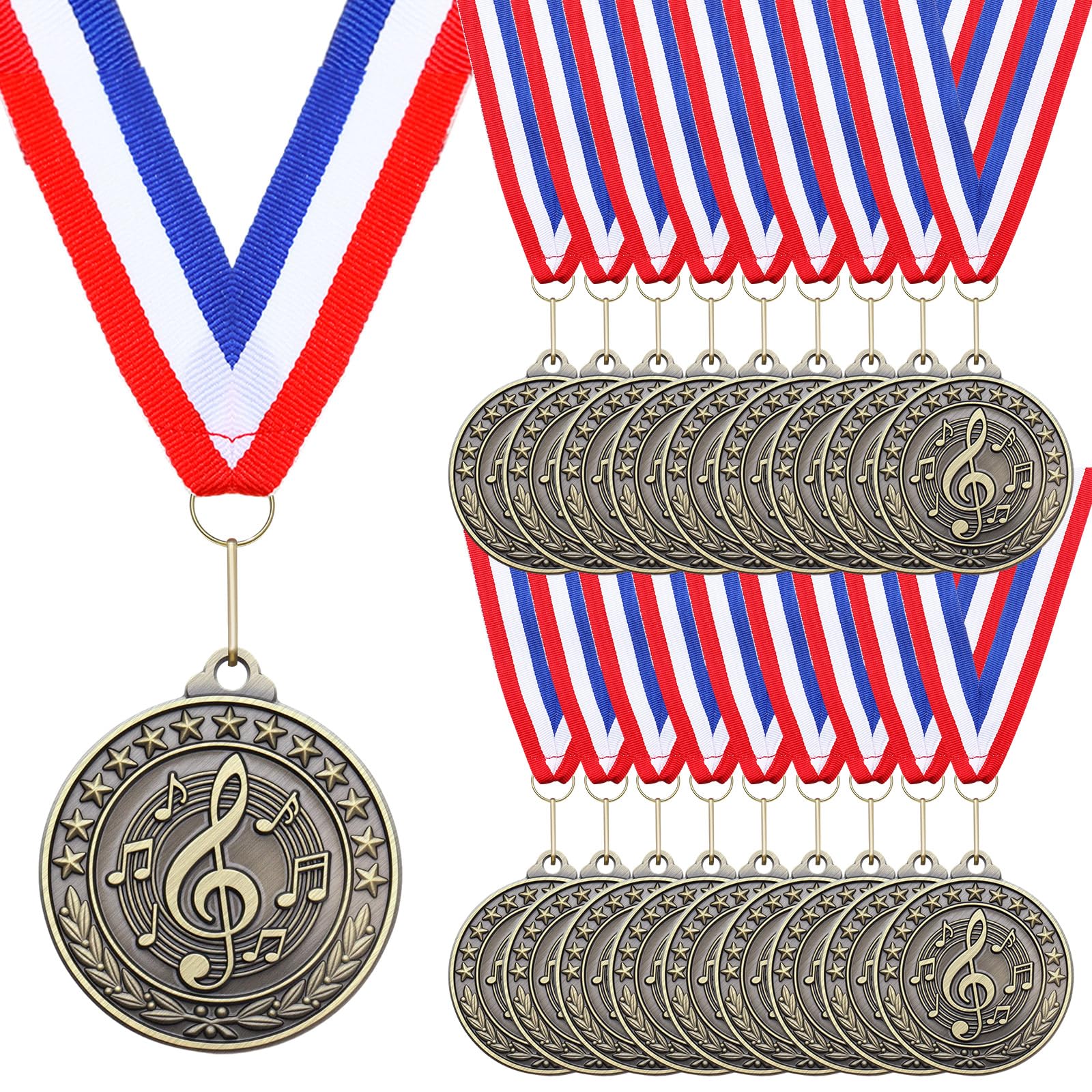 Quelay 20pcs 2 Medals for Awards Winner Gold Bulk with Neck Ribbons Metal Trophy Award Prize Gift for Kids Students Adults Sch