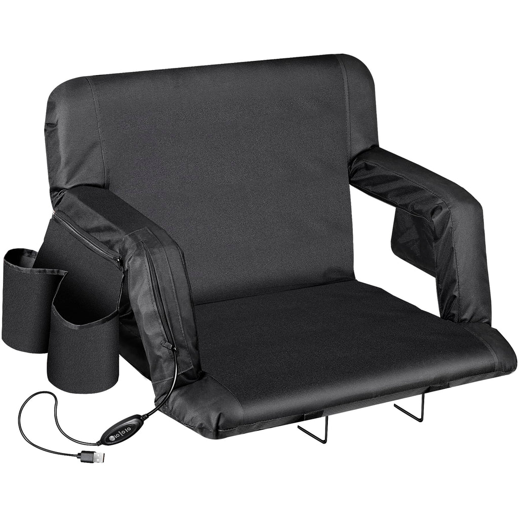 Lemy Heated Stadium Seat For Bleachers With Back Support,25 Wide 6-Position Reclining Padded Cushion,Black Portable Folding Chai
