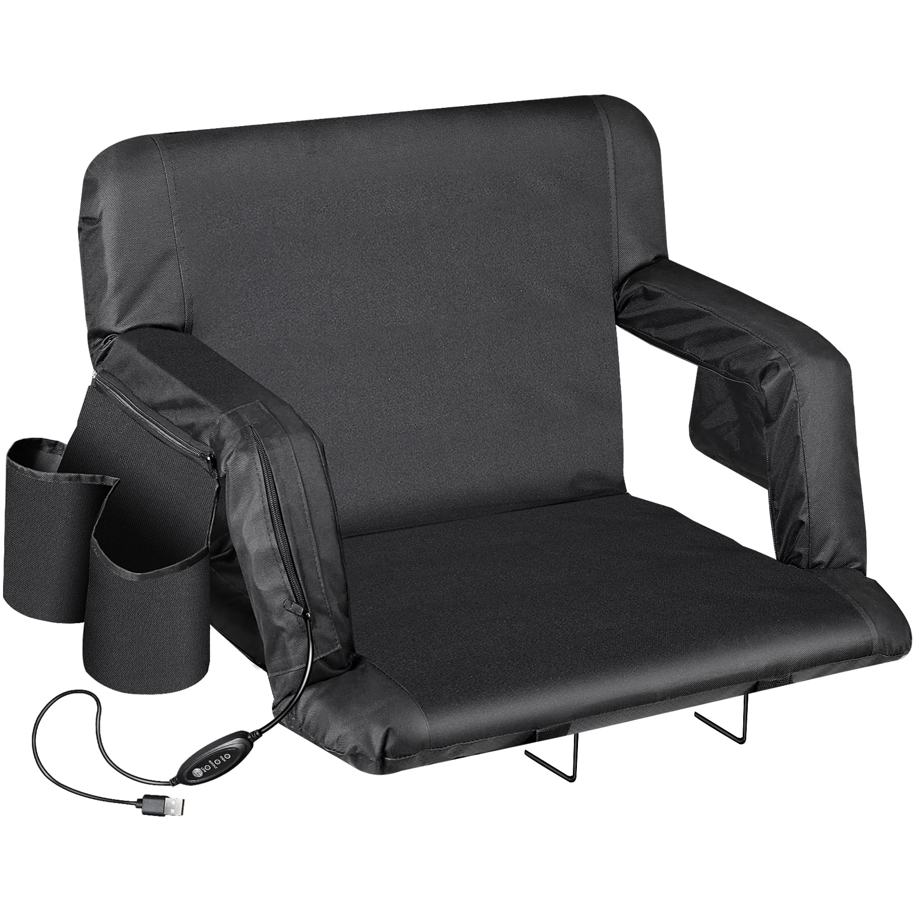 Lemy Heated Stadium Seat For Bleachers With Back Support,25 Wide 6-Position Reclining Padded Cushion,Black Portable Folding Chai