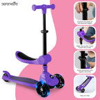 SereneLife 3 Wheel Scooter for Toddlers & Kids, Foldable Seat, LED Wheels, Adjustable Handlebar, Anti-Slip Deck, Rear Foot Brake
