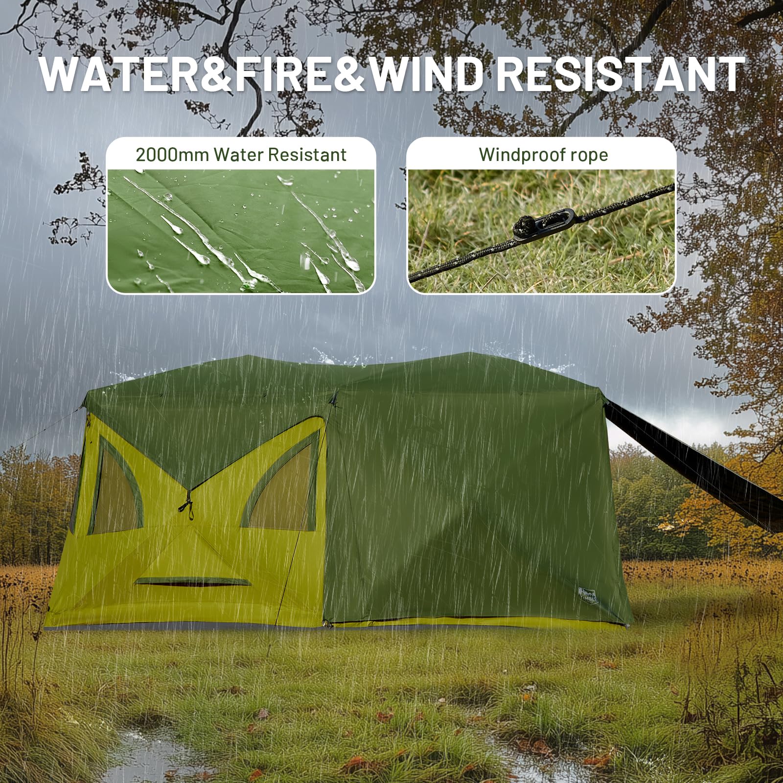 Timber Ridge 8 Person Instant Pop Up Cabin Tent, Easy 90 Second Setup, Weather Resistant Camping Family Hub Tent With Rain Fly A