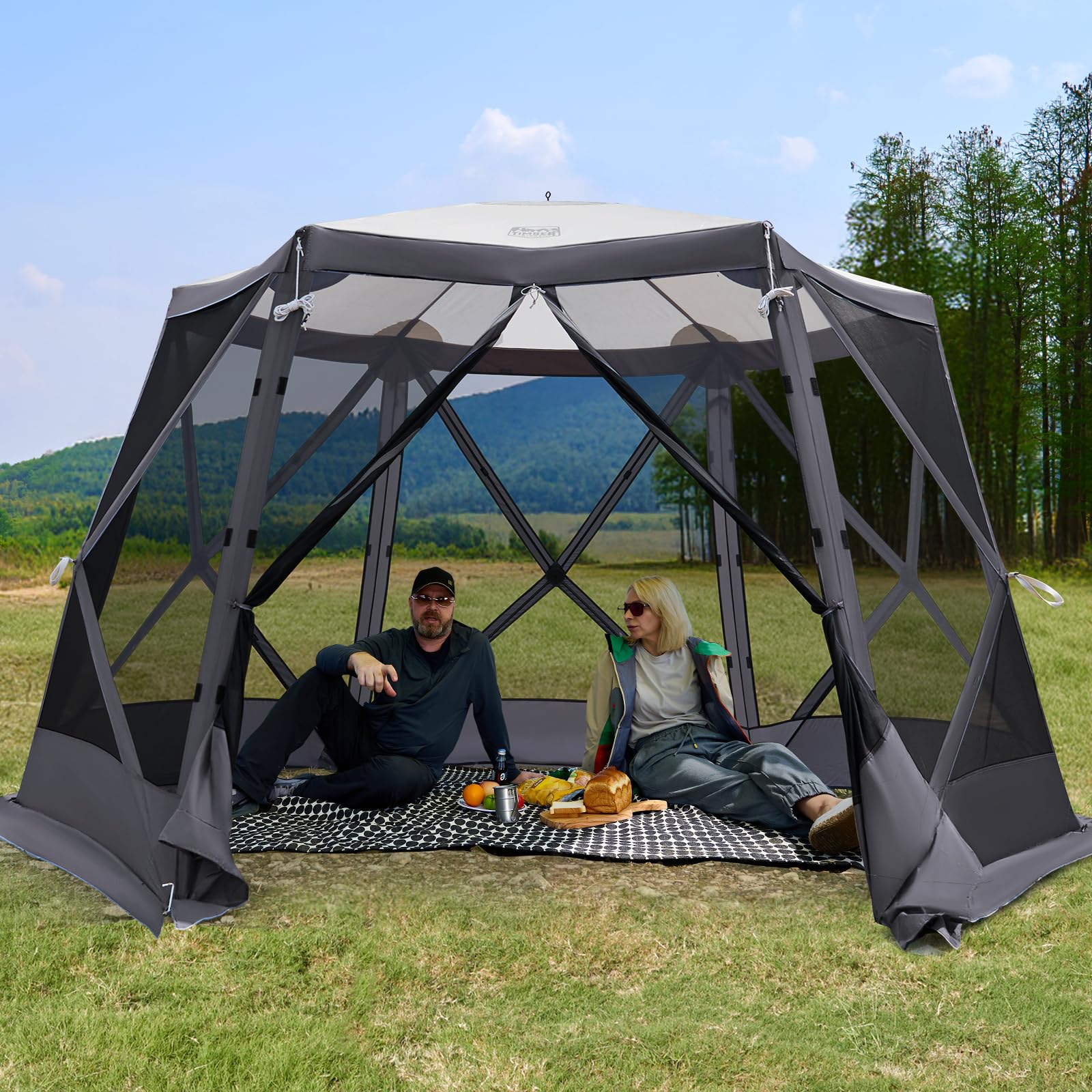 Timber Ridge Easy Pop Up Gazebo Canopy Tent for Camping, 11.5 X 9.8 Ft Portable Instant Screenhouse, Pop Up Screened in Canopy w