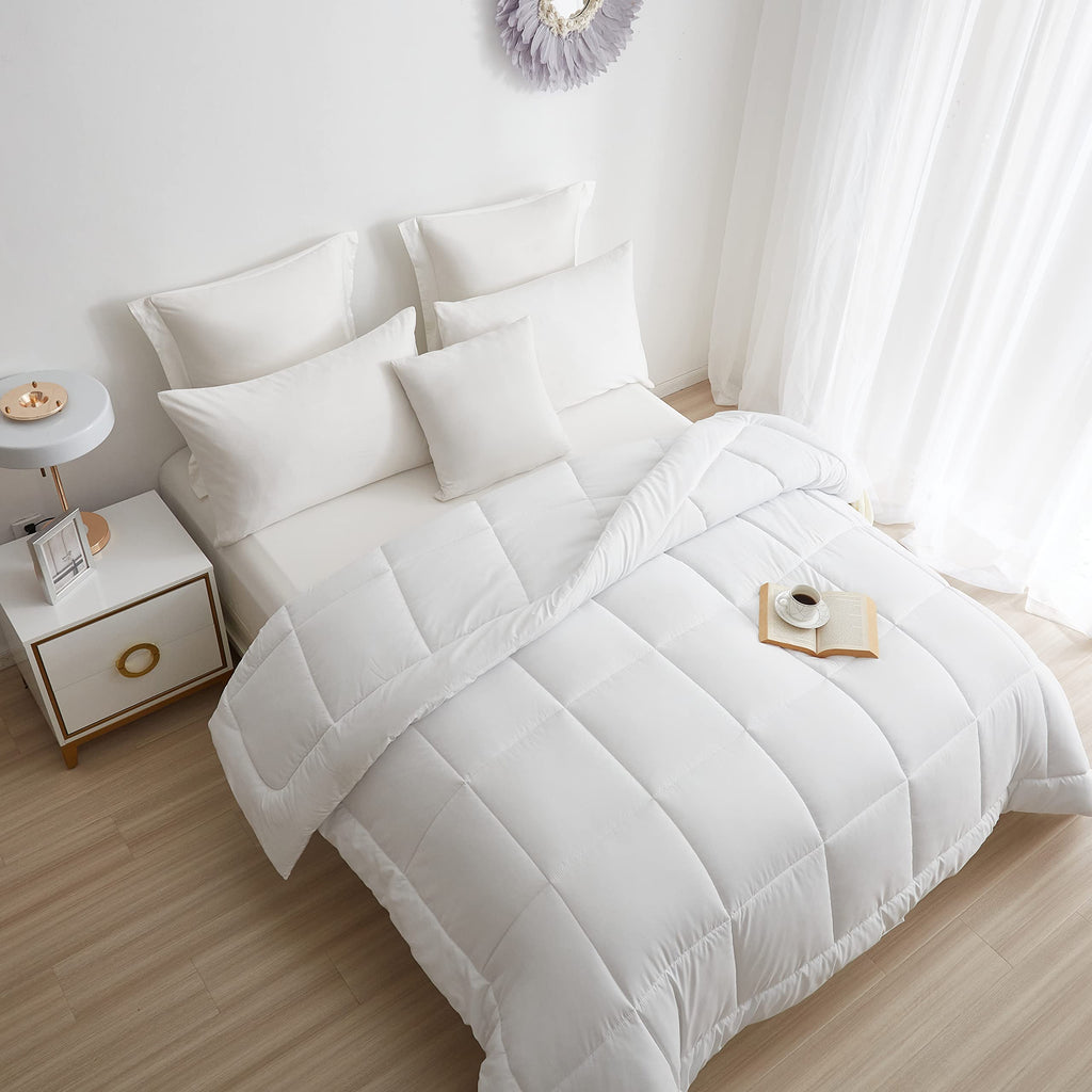 Bedtreat Hotel Comforter Queen, Down Alternative Comforter With Corner Tabs - All Season Quilted Queen Size 240 Gsm White Comfor