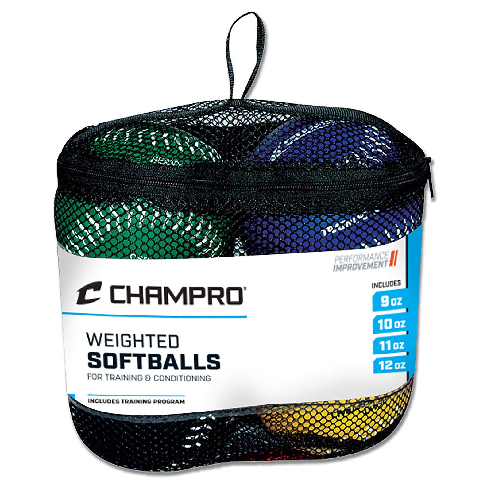 Champro Training Softballs, Set Of 4 (Green/Yellow/Black/Blue, 12-Inch)
