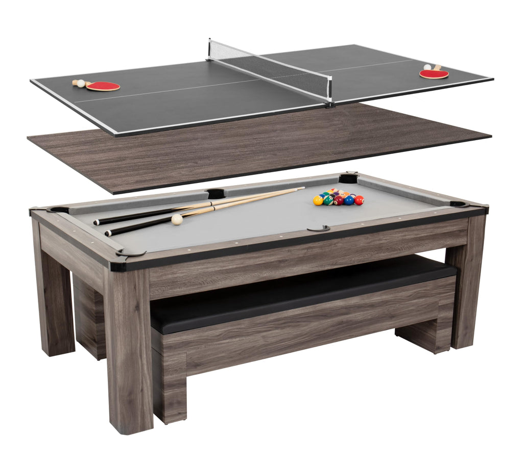 Atomic 7 Hampton 3-In-1 Combination Table Includes Billiards, Table Tennis, And Dining Table With Dual Storage Bench Seating, Gr