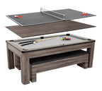 Atomic 7 Hampton 3-In-1 Combination Table Includes Billiards, Table Tennis, And Dining Table With Dual Storage Bench Seating, Gr