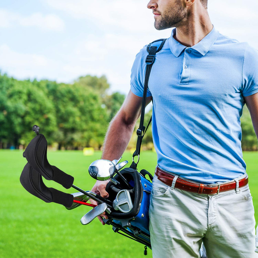 Black Golf Club Head Cover For Driver Fairway 3 Pcs Woods Headcovers, Golf Accessories Hybrid Head Covers Set With Interchangeab
