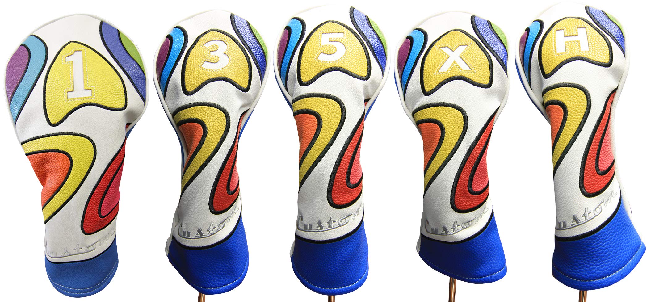 Majek Retro Golf Headcover Limited Edition Vintage Leather Style Psychedelic Colorful Groovy Custom Design #1 3 5 X H Driver Fai