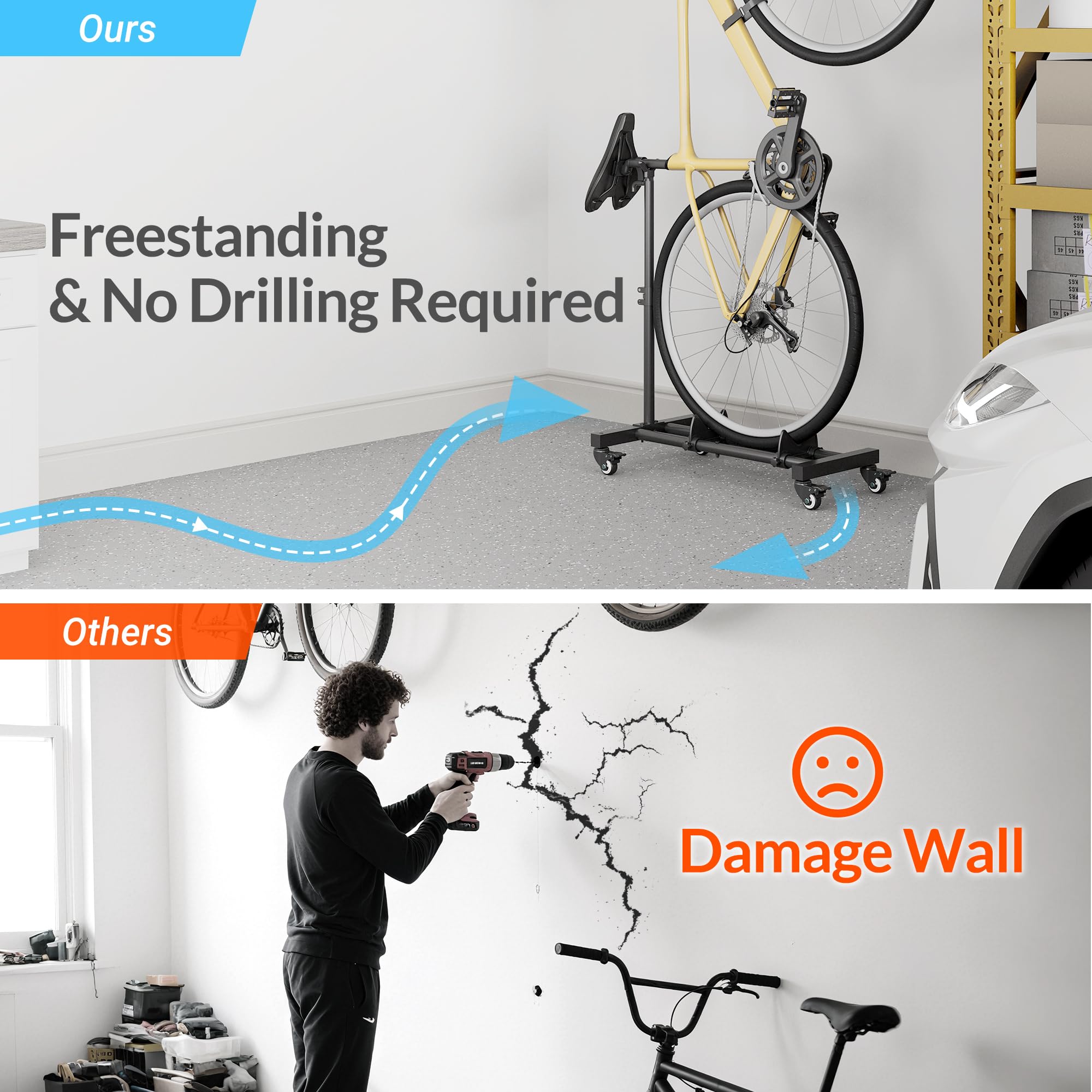 Sttoraboks Vertical Bike Stand, Freestanding Bike Rack Garage Storage Upright Bicycle Floor Stand Indoor Bike Holder with Adjust