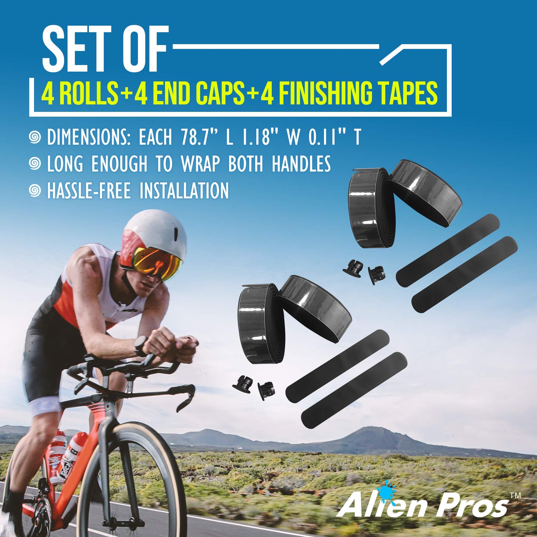 Alien Pros Bike Handlebar Tape Eva (Set Of 4) Black - Enhance Your Bike Grip With These Bicycle Handle Bar Tape - Wrap Your Bike