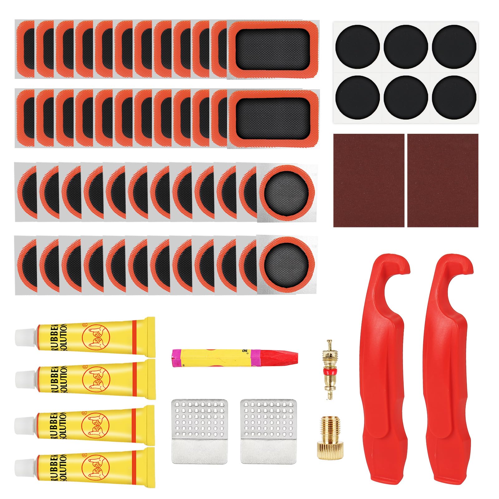 Smelish 80pcs Bike Tire Repair Kit, Self-Adhesive Bike Tire Patch Kit, Bike Tool Kit with Portable Storage Box and Valve Convert
