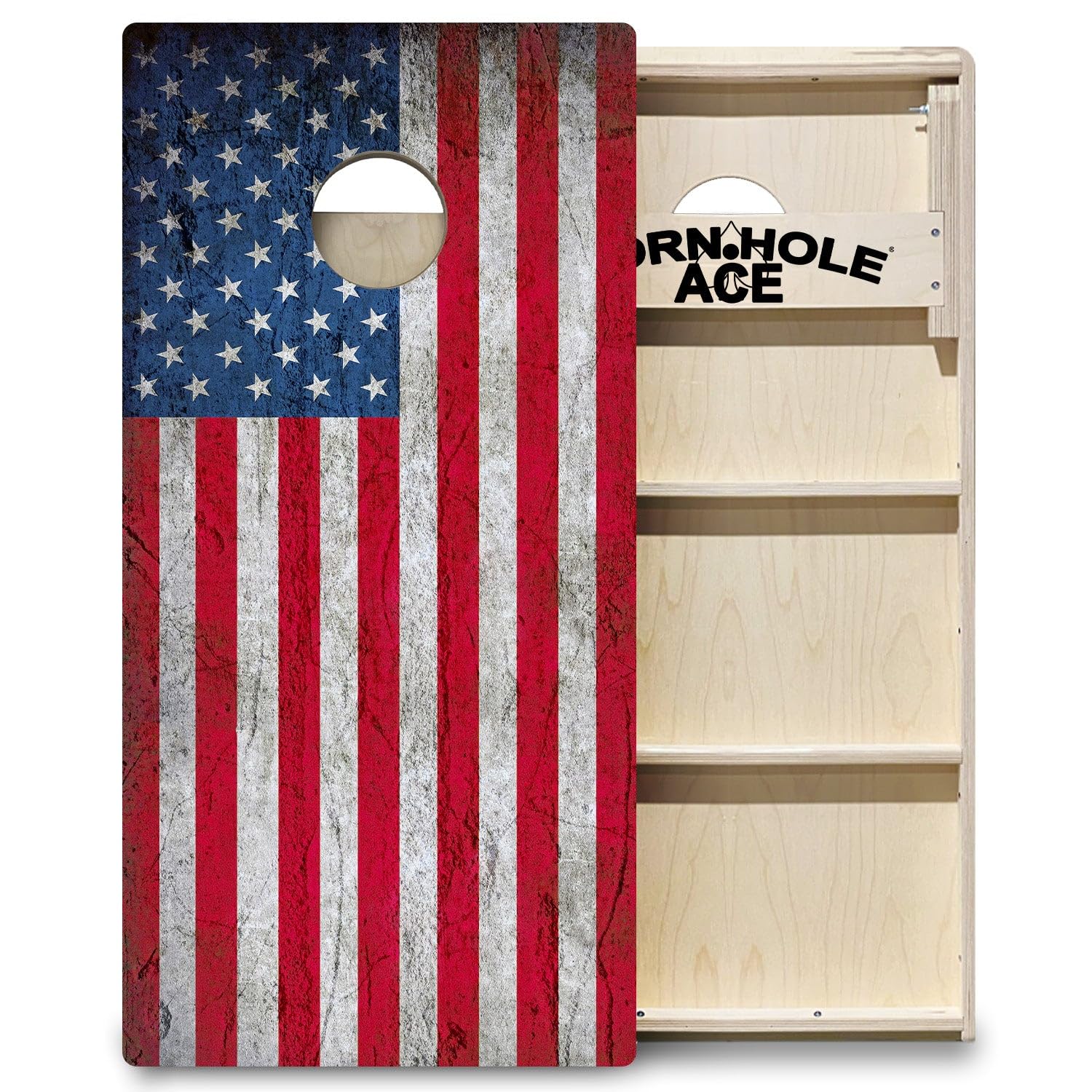 Ace Pro Usa Flag | Professional Cornhole Board Set, No Bounce! Triple Wide Legs, 3/4In Baltic Birch Plywood, Regulation Size, To