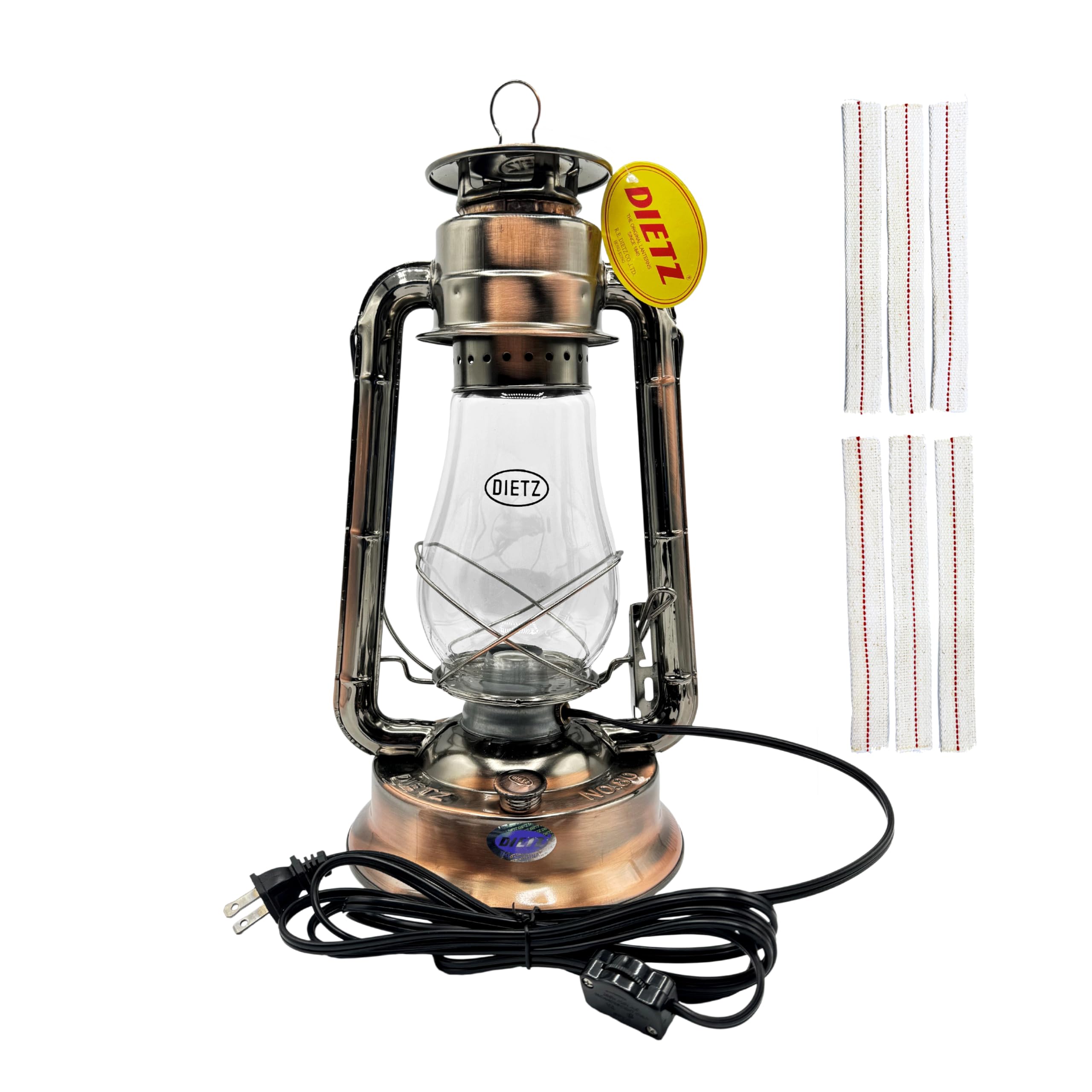 Light of Mine - Dietz #80 Blizzard Bronze Oil Lantern Including Dietz Electric Conversion Kit and 100% Cotton 7/8 Replacement Wi
