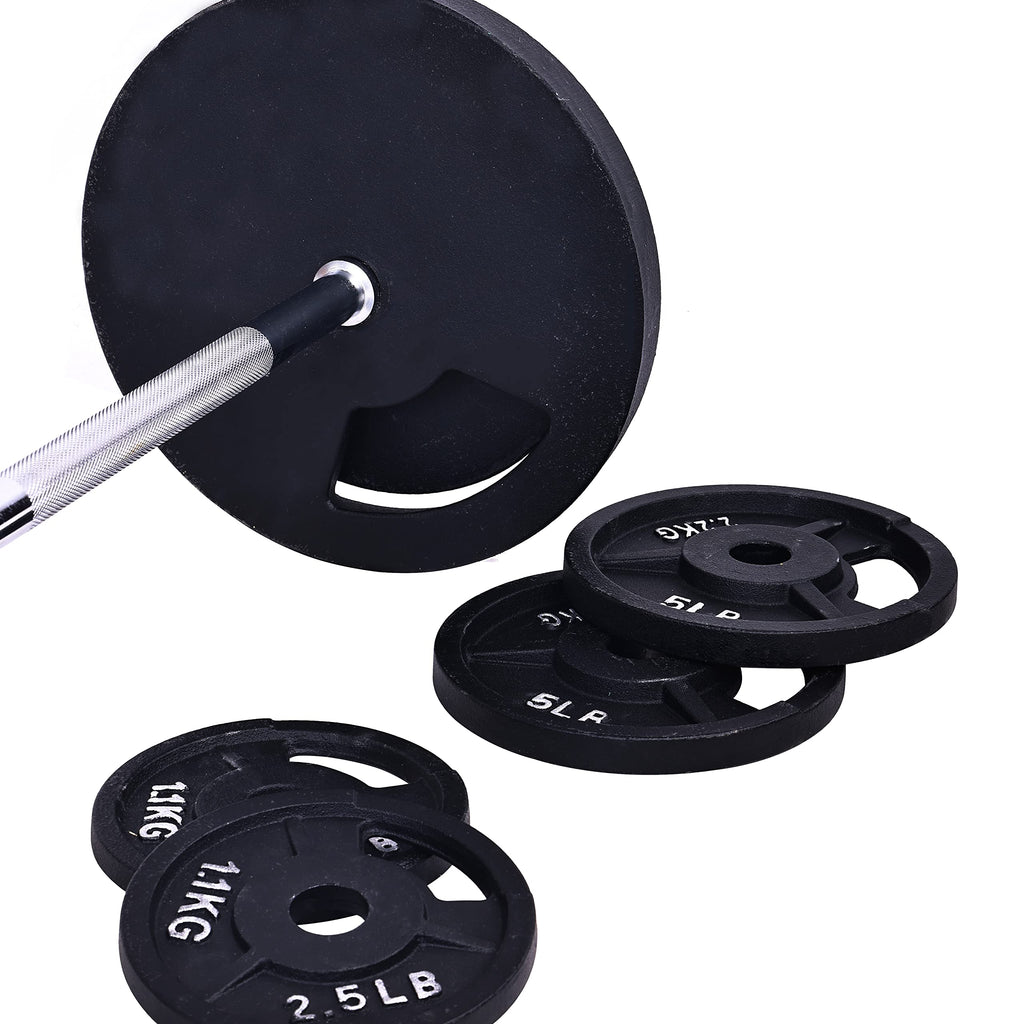 Fitvids Cast Iron Standard Weight Plates Including 5Ft Standard Barbell With Star Locks, 95-Pound Set (85 Pounds Plates + 10 Pou