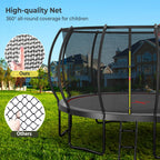 Lyromix 14FT Trampoline Outdoor with Basketball Hoop, Trampoline with Lights for Kids and Adults, Recreational Trampolin with Sp