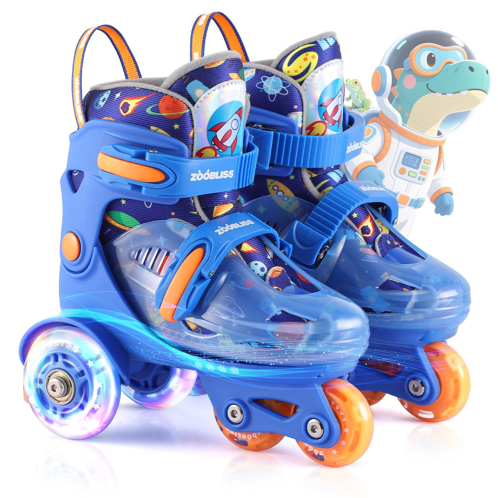 Kids Roller Skates for Beginners - ZOOBLISS Toddler Roller Skates for Boys Ages 3-7 with Light-Up Wheels & 4 Adjustable Sizes, T