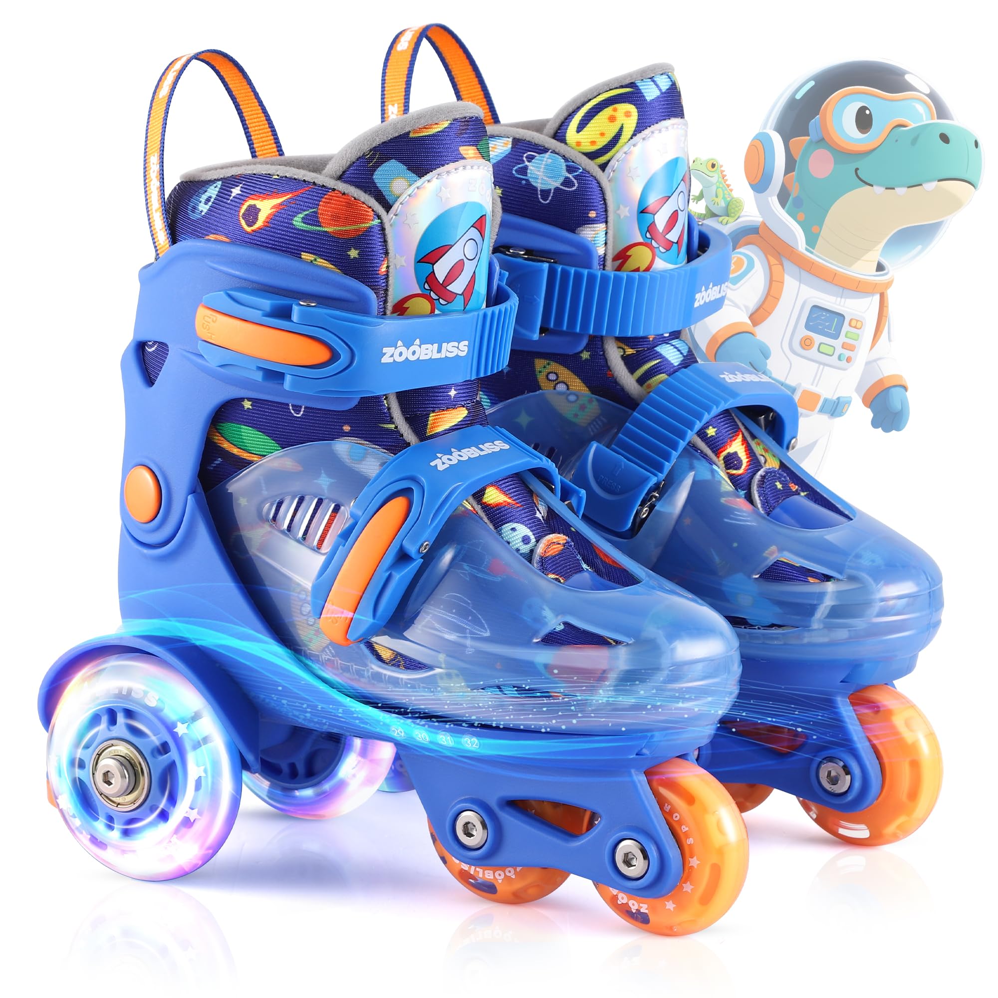Kids Roller Skates for Beginners - ZOOBLISS Toddler Roller Skates for Boys Ages 3-7 with Light-Up Wheels & 4 Adjustable Sizes, T