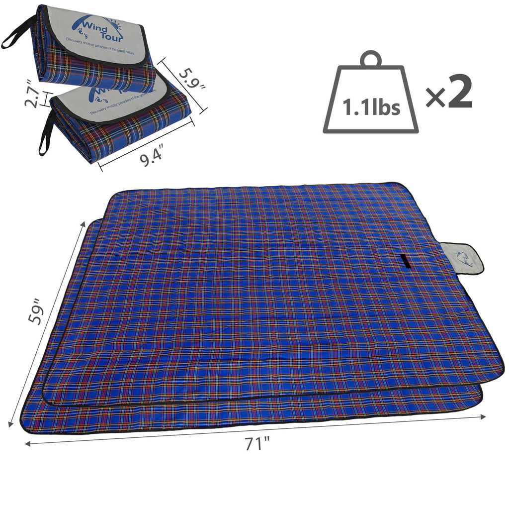 Wind Tour Family Outdoor Waterproof Durable Picnic Blankets With Carry Strap,Foldable 59  70.9 Inch Sandproof Picnic Floor Mat F
