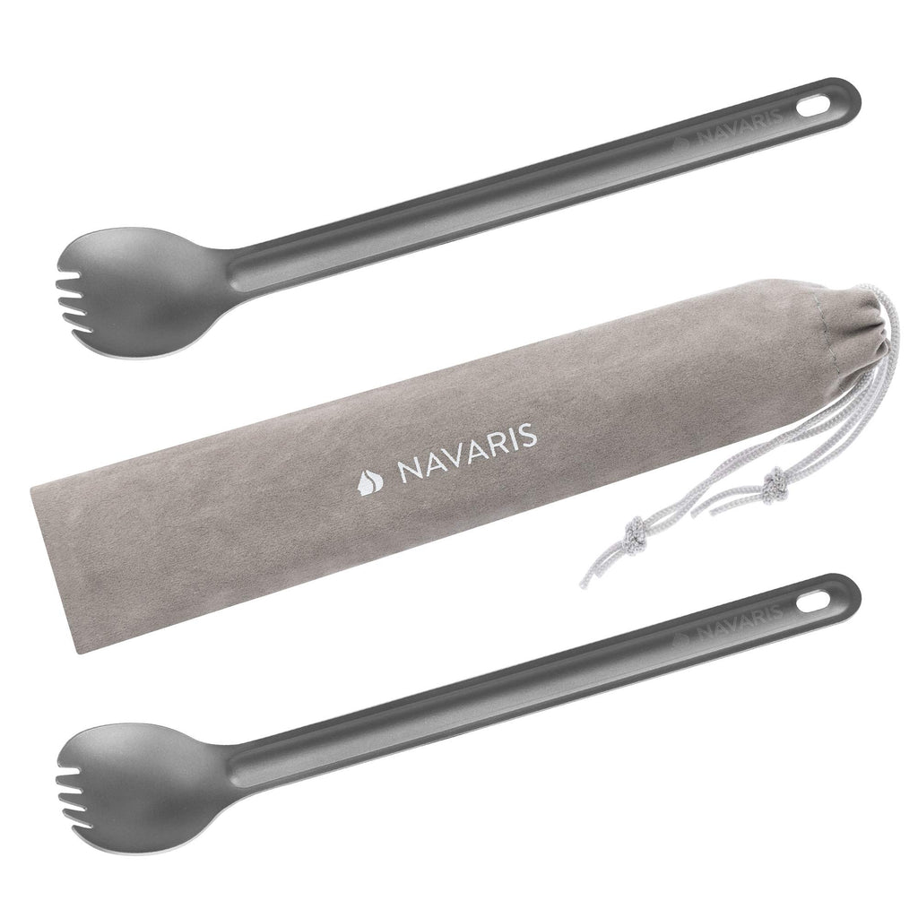 Navaris Long Handle Titanium Sporks (Set Of 2) - 84 (215Cm) Long Metal Spork Set For Backpacking And Camping - Strong Ultra Ligh