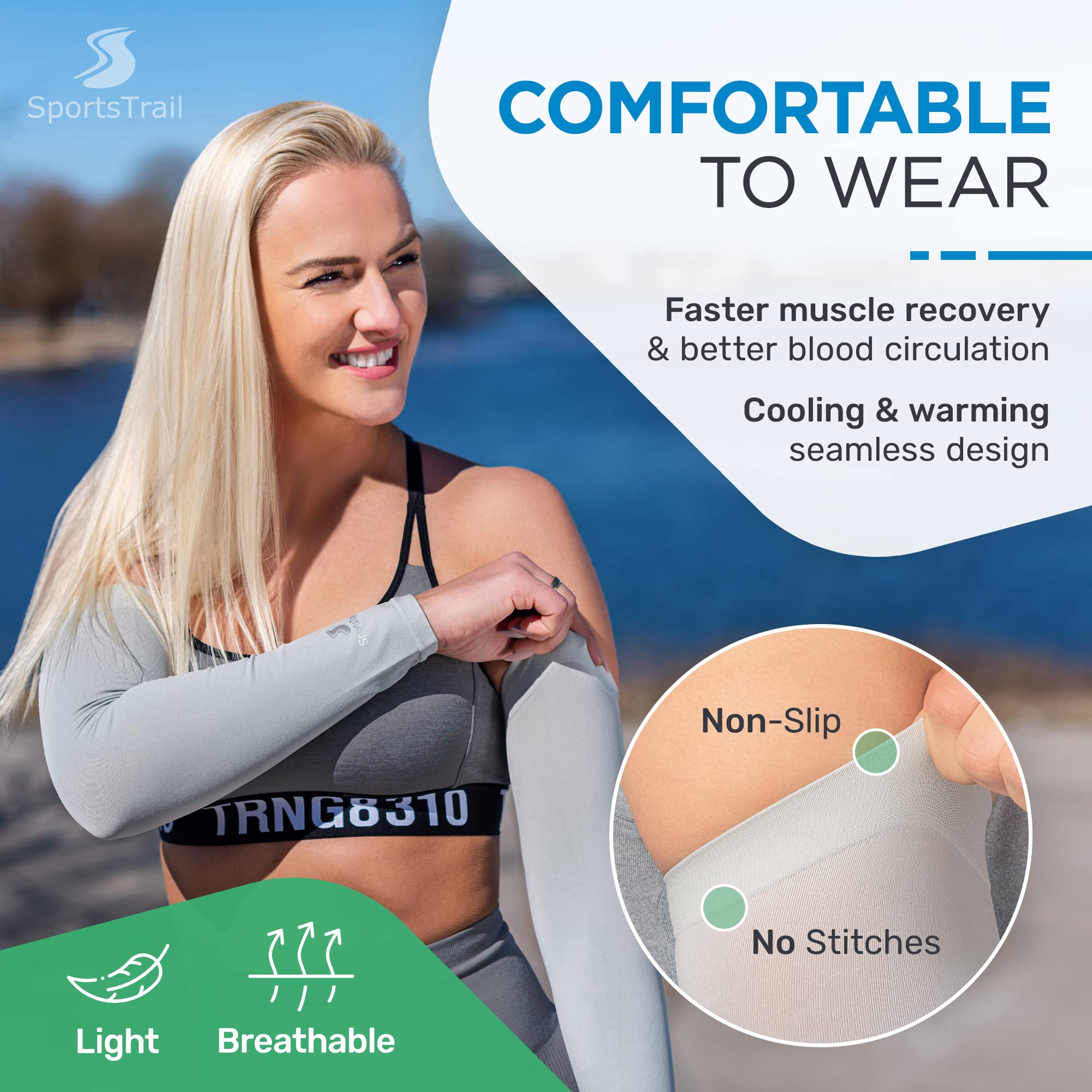 Sportstrail Cooling Arm Sleeves For Men & Women - Breathable, Moisture-Wicking Arm Sleeves For Women, Men & Kids