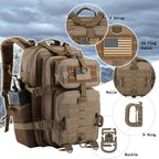 Hannibal Tactical 30L Molle Assault Pack, Tactical Backpack Military Army Camping Rucksack With Bottle Holder, 3-Day Pack, Khaki